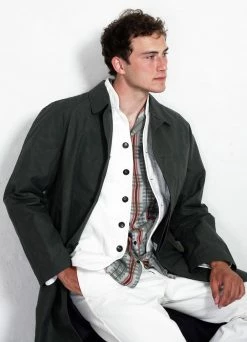 HANSEN GARMENTS MORTEN | Long Windbreaker Coat | Dark Sage -Hansen Shop 13x18 hansen ss22 23 97 6 morten dark sage 3