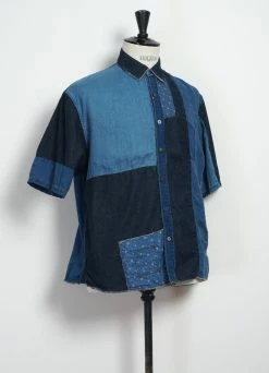 KAPITAL KATMANDU | Short Sleeve Patchwork Shirt | Indigo -Hansen Shop EK 1213 IDG Patchwork KATMANDU Shirt 2022 3