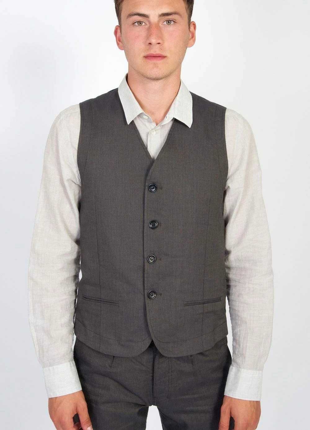 HANSEN GARMENTS DANIEL | Four Button Waistcoat | Khaki 2 HANSEN GARMENTS DANIEL | Four Button Waistcoat | Khaki - Image 2