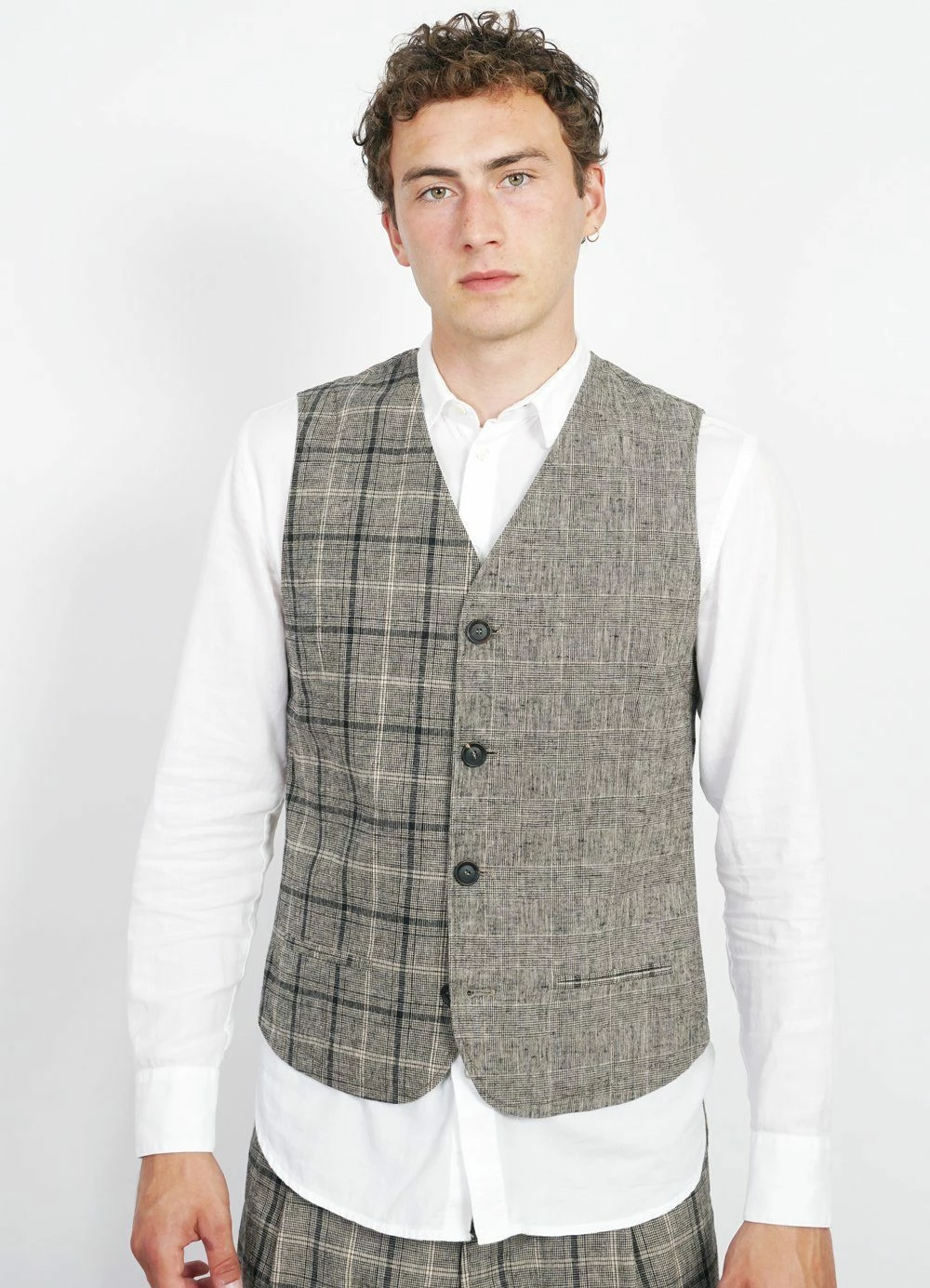 HANSEN GARMENTS DANIEL | Four Button Waistcoat | Mixed Check 2 HANSEN GARMENTS DANIEL | Four Button Waistcoat | Mixed Check - Image 2