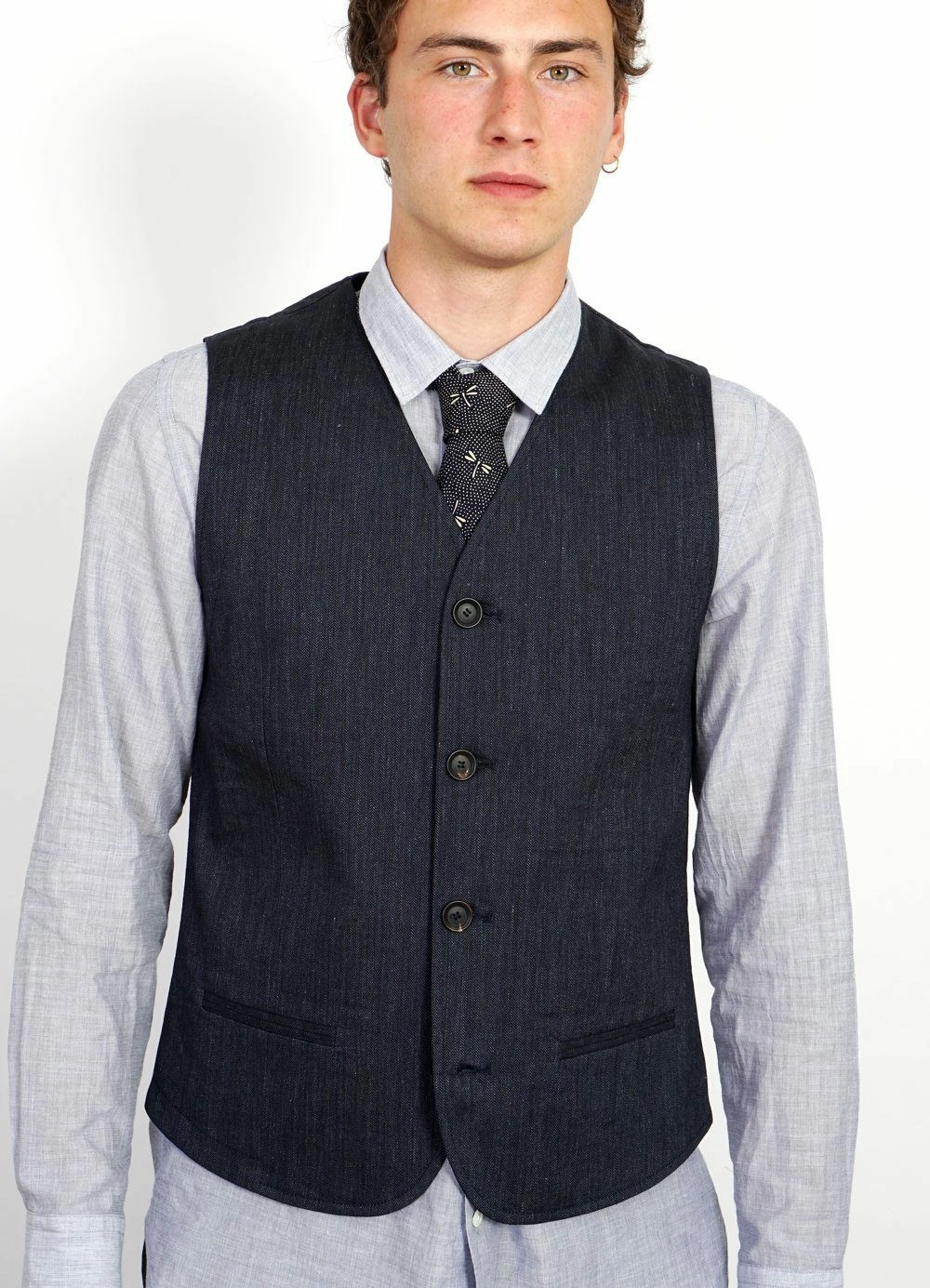 HANSEN GARMENTS DANIEL | Four Button Waistcoat | Navy Melange 2 HANSEN GARMENTS DANIEL | Four Button Waistcoat | Navy Melange - Image 2