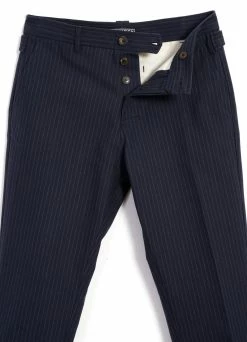 HANSEN GARMENTS FINN | Side Buckle Regular Trousers | Blue Pin -Hansen Shop finn side buckle regular trousers blue pin hansen garments 596118