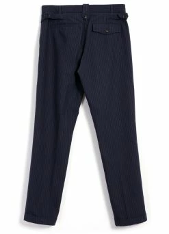 HANSEN GARMENTS FINN | Side Buckle Regular Trousers | Blue Pin -Hansen Shop finn side buckle regular trousers blue pin hansen garments 655565