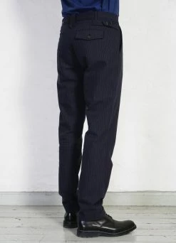 HANSEN GARMENTS FINN | Side Buckle Regular Trousers | Blue Pin -Hansen Shop finn side buckle regular trousers blue pin hansen garments 814036