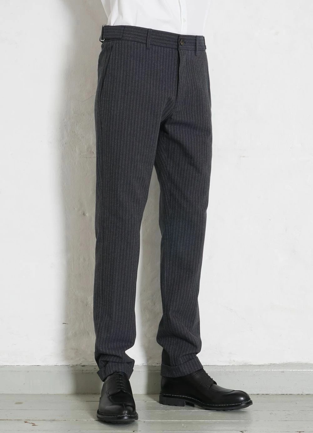 HANSEN GARMENTS FINN | Side Buckle Regular Trousers | Grey Pin 2 HANSEN GARMENTS FINN | Side Buckle Regular Trousers | Grey Pin - Image 2