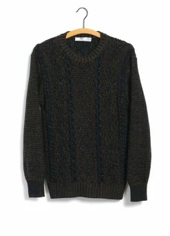 INIS MEĆIN PLATED BEACH SWEATER | Pima Cotton Knitwear | Brown/Navy
