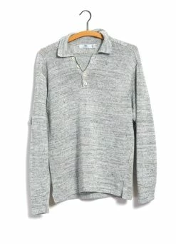 INIS MEĆIN POLO SHIRT | Linen Long-Sleeved Polo Knit | Papyrus