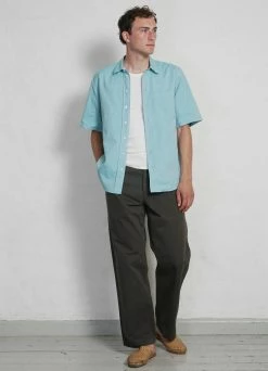 HANSEN GARMENTS REIDAR | Loose Fit Short Sleeve Shirt | Miami Green -Hansen Shop ss23 reidar miami green keld dark moss 3