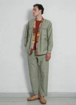 HANSEN GARMENTS TYGE | Wide Cut Cropped Trousers | Sashiko Green -Hansen Shop ss23 remy tyge sashhiko green 1