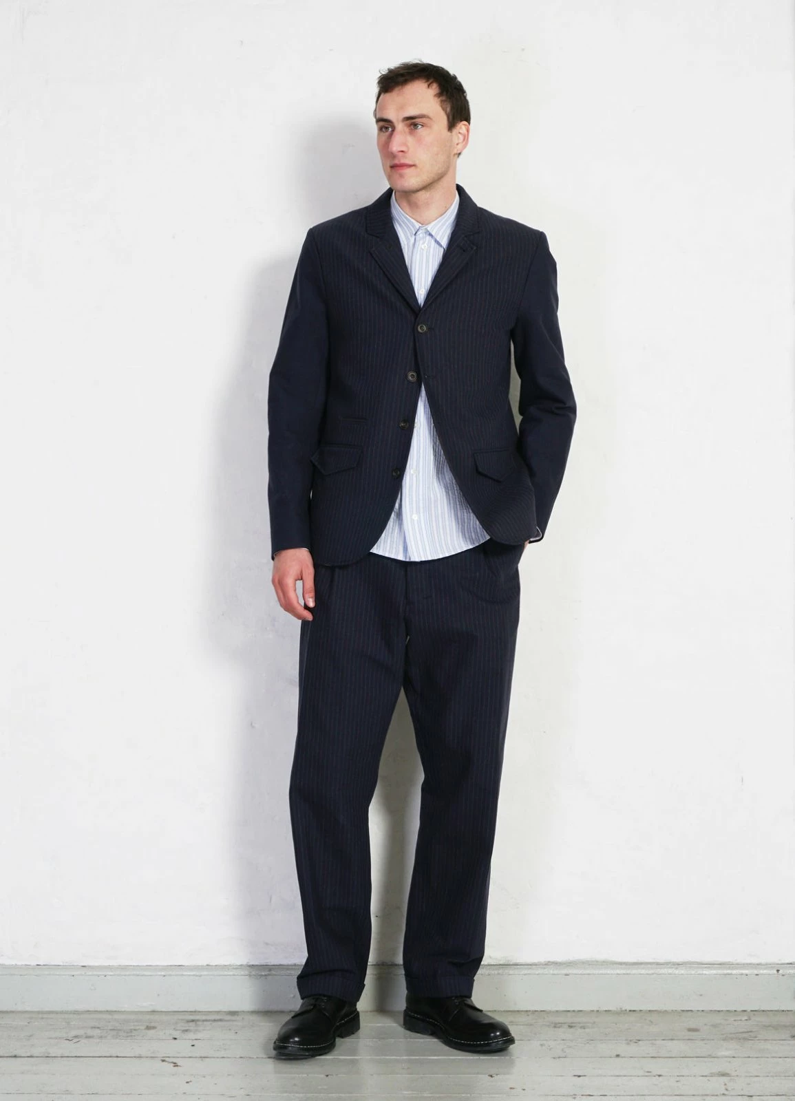 HANSEN GARMENTS SUNE | Pleated Wide Cut Trousers | Blue Pin 2 HANSEN GARMENTS SUNE | Pleated Wide Cut Trousers | Blue Pin - Image 2