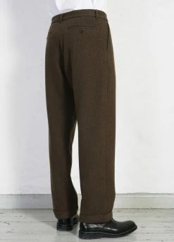 HANSEN GARMENTS SUNE | Pleated Wide Cut Trousers | Brown Herringbone -Hansen Shop sune pleated wide cut trousers brown herringbone hansen garments 814729