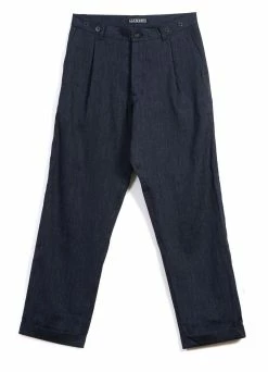HANSEN GARMENTS SUNE | Pleated Wide Cut Trousers | Navy Melange