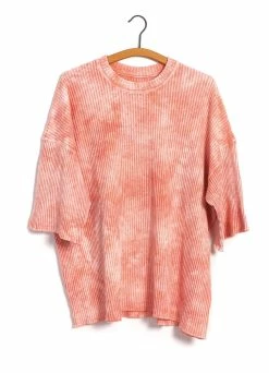 Monitaly TIE DYE T-SHIRT | Enzyme & Silicon Washed Thermal Crewneck | Pink