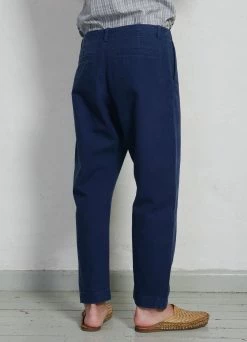 HANSEN GARMENTS TRYGVE | Wide Cut Cropped Trousers | Work Blue -Hansen Shop trygve wide cut cropped trousers work blue hansen garments 402534