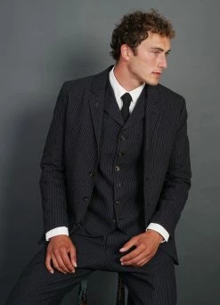 HANSEN GARMENTS WILLIAM | High Lapel Waistcoat | Black Pin -Hansen Shop william high lapel waistcoat black pin 240 248256